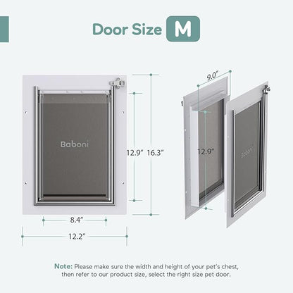 Baboni 3-Flaps Pet Door for Interior and Exterior Doors, Steel Frame and Telescoping Tunnel, Strong and Durable Dog Door (Pets Up to 40 Lb) -Medium