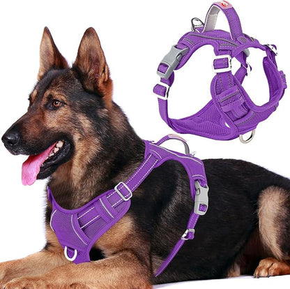 BARKBAY Dog Harness No Pull with ID Tag Pocket - Heavy Duty, Reflective, Easy Control for Large Dogs(Purple,XL)
