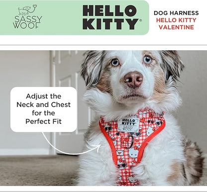 Sassy Woof Dog Adjustable Harness - Hello Kitty® Red Classic- XS, Breathable Mesh, No Pull Design with Two D-Rings, Patented Design, Perfect for Small Dogs and Puppies