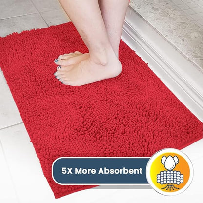 Muddy Mat® | Super Absorbent Door Mat Indoor, Microfiber Quick Dry Chenille Entryway Rug, Non-Slip Front Door Mat, Indoor Mats for Entryway, Machine Washable Pet Rug, Red 48"x72"