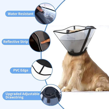 WinWeal Soft Dog Cone Collar for Dogs After Surgery, Transparent Breathable Pet Recovery Collar for Large Medium Dogs, Adjustable Dog Cone Collar, Elizabethan Collar (M, Black)