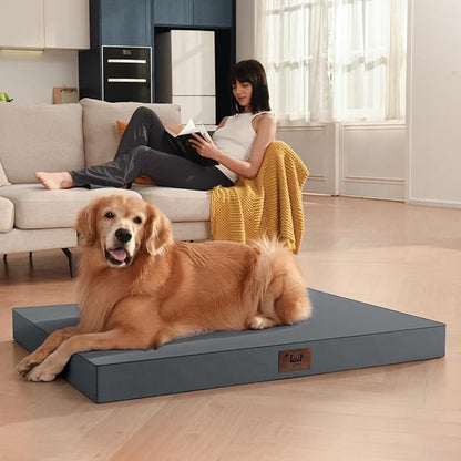Outdoor Dog Bed for Small Dogs & Cats, Waterproof Dog Crate Mat Orthopedic Egg Crate Foam with Washable Removable Oxford Cover, Grey