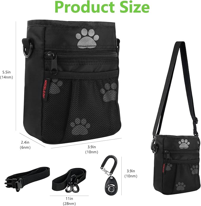 kissleaf Dog Treat Pouches for Pet Training, Treat Pouches for Pet Training,Large Dog Treat Training Pouch and Dog Clicker,Dog Training Treat Pouch Built-in Poop Bag Dispenser-Black Pattern.