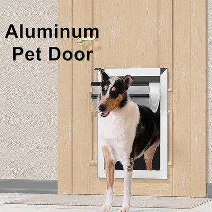 Rescumascer Aluminum XL Dog Door for Door, Dog Door with Two Sliding Lock Panels for Extreme Weather, Pet Door for Dogs up to 220lbs