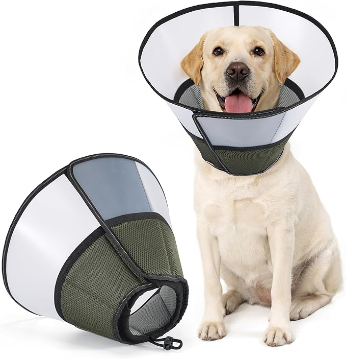 Avont Dog Cone Collar After Surgery, Alternative Adjustable Elizabeth Cone for Medium Large Dogs, Comfy Breathable Pet Recovery Collar to Stop Licking -Dark Green(S)