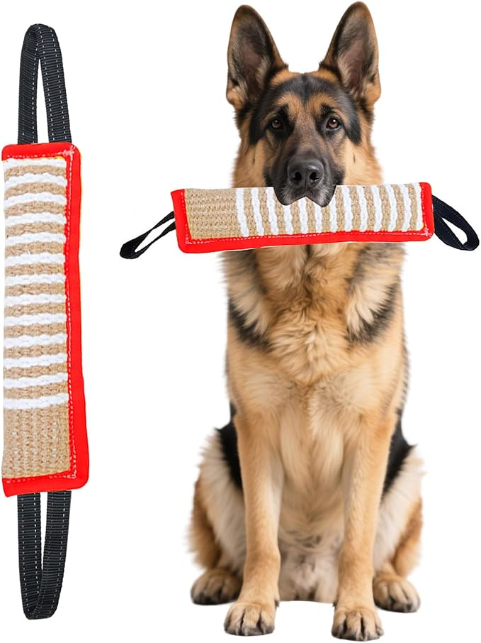 Clysoru Squeaky Tug Toy for Dogs Jute with 2 Strong Handles Lasting Training Equipment Puppy to Large Dog Interactive Toys of War Pull Indestructible Rope Pet Crinkle Teething (red)