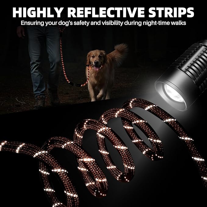 SlowTon Slip Lead for Dogs - Hands Free No Tangle Adjustable 4-6 FT 1/2” Rope, Heavy Duty Nylon Leash for Large Medium Dogs that Pull, No Pull Training Slip Leashes, 20-120lb, Orange