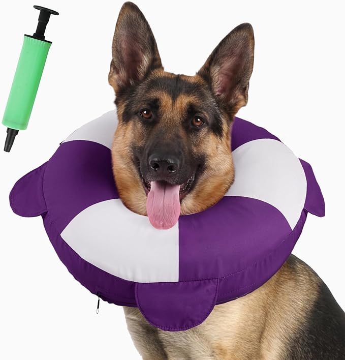IECOii Inflatable Dog Cone for Large Dogs, Surgery Recovery Donut Soft Neck Cone to Stop Licking and Scratching, Comfy Dog Neck Collar Alternative for Post-Surgical Care, Purple, XL