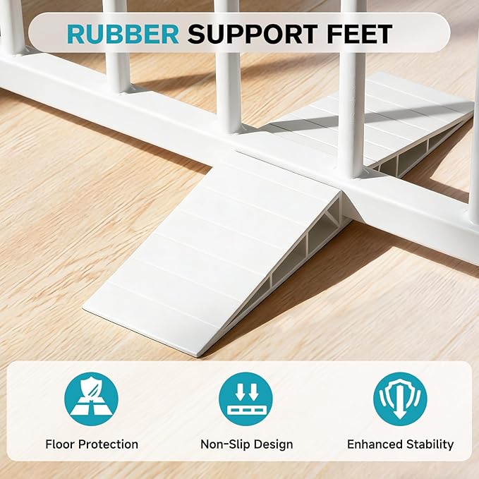 Snagle Paw Extra Wide Dog Gate,Free Standing Dog Fence with Door, Up to 52 Inch Wide Pet Gate with Support Feet for Stairs, Hallways, Doorways, Yard (White, 2 Panels)