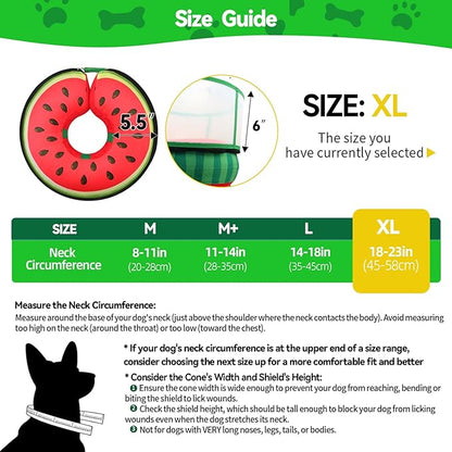 Upgraded Inflatable Dog Cone Collar with Transparent Anti-Licking Shield, Adjustable Elizabethan Collar for Medium Large Dogs, 2-in-1 Design with Detachable Shield and Soft Padding (XL, Watermelon)