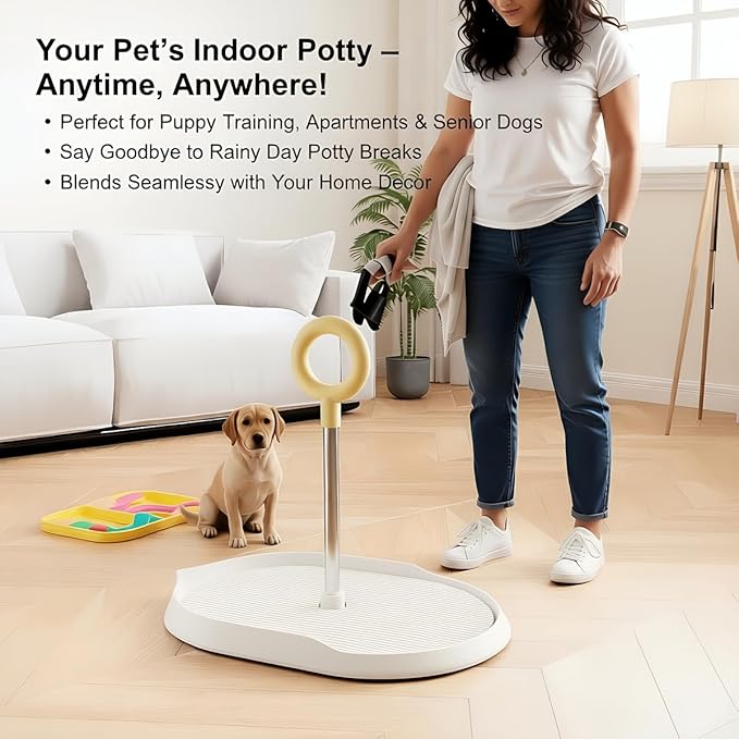Dog Potty Tray with Handle, minandhua Indoor Puppy Potty Training Tray & Pee Pad Holder, Oval Design with Pour Spout & Non-Slip Grid, Easy-Clean for Small Medium Large Dogs (White)