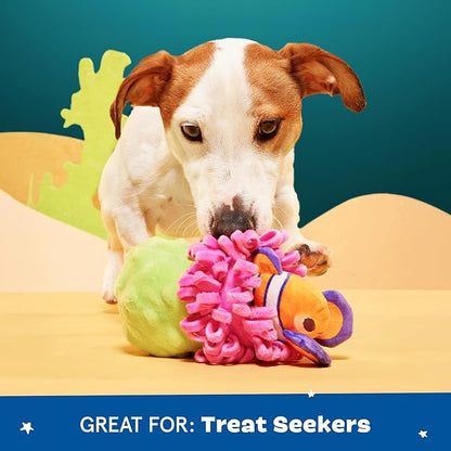 Barkbox Clown Fishing Around Plush Toy for Small Dogs – 2-Part Squeaky Toy with Treat-Hiding Fun – Perfect for Interactive Play and Mental Stimulation