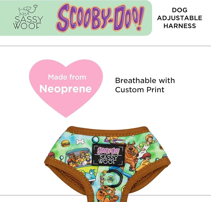 Sassy Woof Dog Adjustable Harness - Scooby-Doo™ - L, Breathable Mesh, No Pull Design with Two D-Rings, Patented Design, Ideal for Large Dogs - Officially Licensed