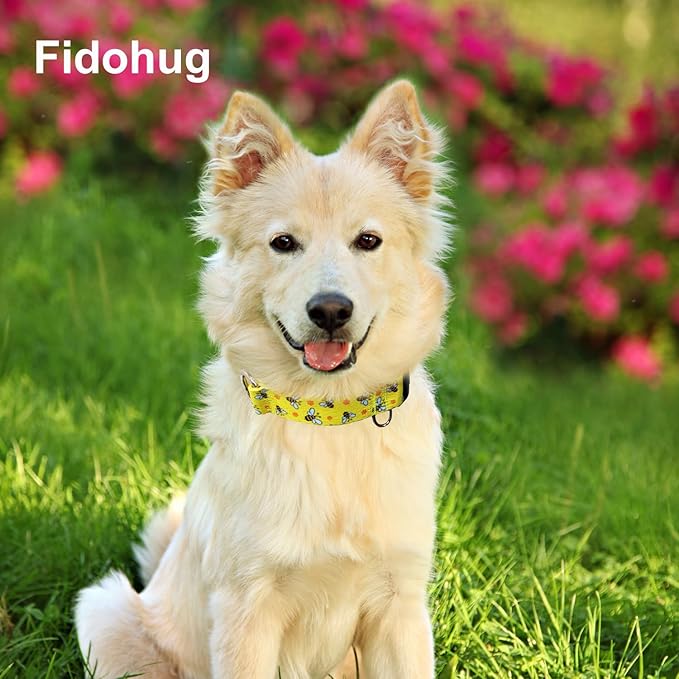 Martingale Collar for Dogs with Buckle No Pull Adjustable Nylon Limited Slip Training Dog Collars (Yellow Bee, Medium)