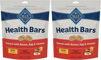 Blue Buffalo Health Bars Mini Crunchy Dog Biscuits,Oven-Baked with Natural Ingredients,Bacon,Egg & Cheese,16-oz Bag,(Pack of 2)