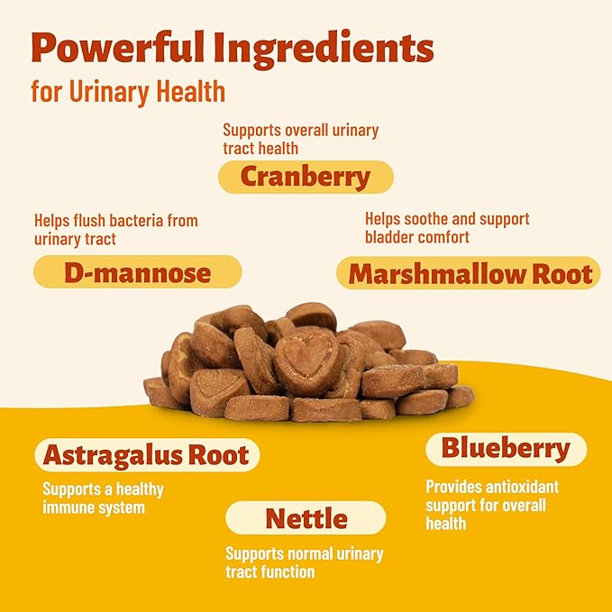 Urinary Tract Supplement for Dogs - Cranberry Supplement with Cranberry, D Mannose, Marshmallow Root & Blueberry for Bladder Control & Kidney Health for Dogs - Chicken Flavor 7.76oz