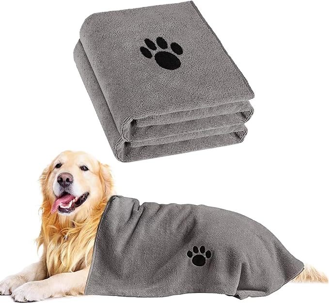 Puomue Microfiber Dog Towels for Drying Dogs, Super Absorbent and Soft Pet Grooming Towel, 40 Inch X 23.6 Inch, Perfect for Large, Medium or Small Dogs (Grey, 40''X23.6'' - 2pack)