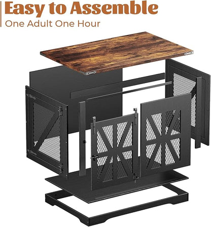 VOPEAK 40" Farmhouse Dog Crate Furniture, Heavy Duty Dog Cage for Medium Large Dogs, Wood Dog Crate Dog Kennel Indoor with Double Doors, Chew Resistant End Table for Bedroom Living Room, Black