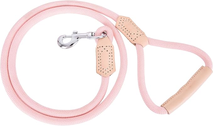Mile High Life | Premium Leather Dog Leash | Strong Rope Leash | Leather Handle | Zinc Alloy Strong Clasp | Small Medium Large Dogs | 4/5/6 Feet(Pink, 48 Inch (Pack of 1))