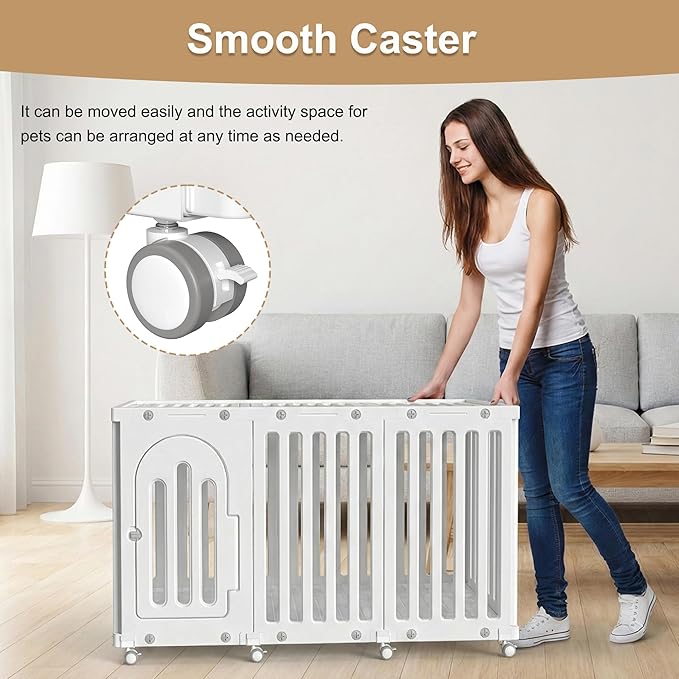 Dog Playpen with Door & Cover Top, Fence Panel Puppy Playpen, Room Dog Crate, Pet Playpen for Small & Medium Dogs, Puppy Play Pen for Indoors & Outdoor (50" L x 35" W x 30" H)
