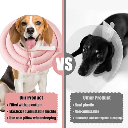 Soft Dog Cone Collar - Adjustable Comfy Recovery Cone for Medium Dogs After Surgery to Stop Licking, Waterproof Elizabethan Protective Neck Donut Collar Alternative for Pet Cat Puppy (Pink, M)