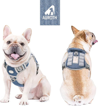 AUROTH Tactical Dog Harness for Small Medium Dogs No Pull Adjustable Pet Harness Reflective Working Training Easy Control Pet Vest Military Service Dog Harnesses Denim Blue S