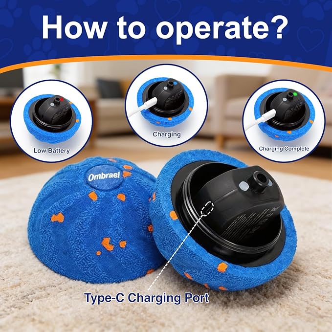 Ombrael Smart Interactive Dog Ball，Automatic Moving, Bouncing, Spinning Ball, Chew-Resistant & Washable E-TPU Rubber Toy, Perfectly Sized for the Mouths of Medium to Large Dogs