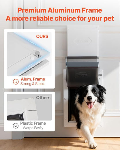 VEVOR Pet Door, Large, with Three Magnetic Flaps and Metal Frame, Strong and Weatherproof Dog Door for Interior and Exterior Doors, Easy to Install, Easy in-and-Out Access for Doggies, White