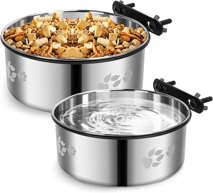 2 Pack Dog Crate Bowl, Metal Dog Water Food Bowl No Spill,Hanging Dogs Bowls for Kennel,Dogs Crate Water Feeder,Stainless Steel Kennel Bowls Mountable for Cats Bunny Ferret Bird