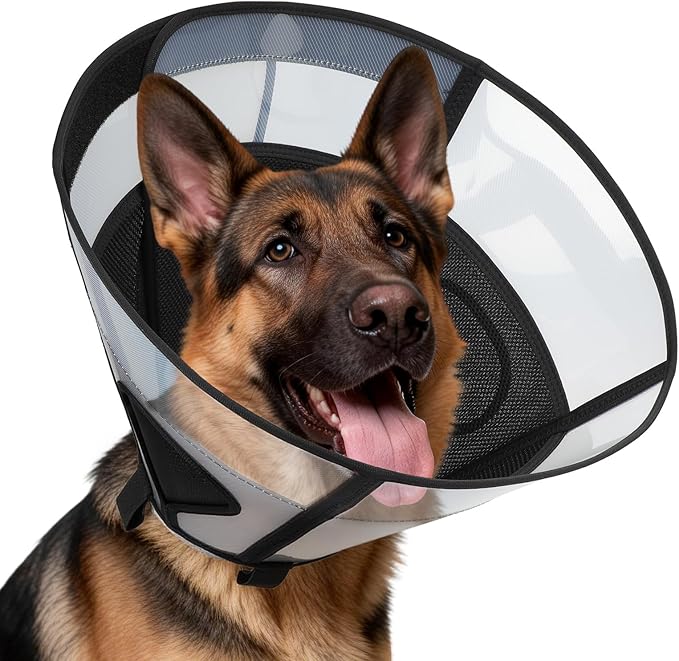 Soft Dog Cone Collar for Large Dogs, Mesh Windows Transparent E Collar for Dog, Anti-Bite Lick Wound Healing After Surgery Neuter Safety Practical Comfy Plastic Cone (Black, XL)