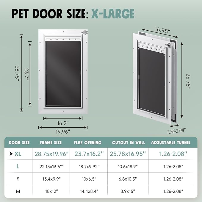 Extra Large Dog Door for Door All Aluminum 3 Flaps White, Heavy Duty XL Dog Door for Dogs, Large Pet Door, with Insulation Flap and Lockable Closing Panel, Durable Rust Resistant, for Pet Up to 220lbs