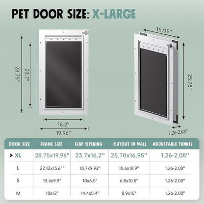Extra Large Dog Door for Door All Aluminum 3 Flaps White, Heavy Duty XL Dog Door for Dogs, Large Pet Door, with Insulation Flap and Lockable Closing Panel, Durable Rust Resistant, for Pet Up to 220lbs