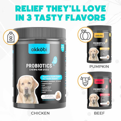 Probiotics for Dogs Chews 150PCs - Digestive, Gut Health & Diarrhea Support - Probiotic Chews for Dogs - Vet Approved US Formula with Dog Probiotics, Enzymes & Natural Ingredients - Chicken