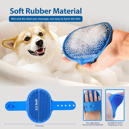 NVNAN 5 Piece Dog Grooming Brush Set with Grooming Gloves, Deshedding Comb & Massage Bath Brush | Dog Shampoo Brush - Multifunctional Pet Hair Removal Tools for Shedding, Bathing, Brushing (Blue)