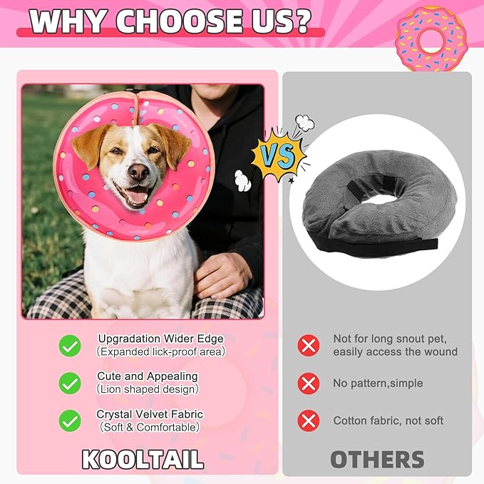 KOOLTAIL Inflatable Dog Cone Collar, Soft Donut E Collar for Dogs After Surgery to Stop Licking Enhanced Alternative, Blow Up Pet Neck Pillow Recovery Adjustable Cone for Dog Cat, Upgrade Size,Donut M
