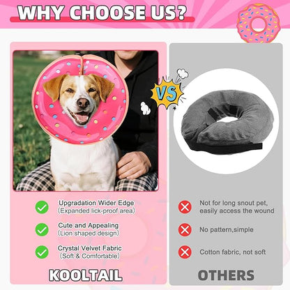 KOOLTAIL Inflatable Dog Cone Collar, Soft Donut E Collar for Dogs After Surgery to Stop Licking Enhanced Alternative, Blow Up Pet Neck Pillow Recovery Adjustable Cone for Dog Cat, Upgrade Size,Donut M