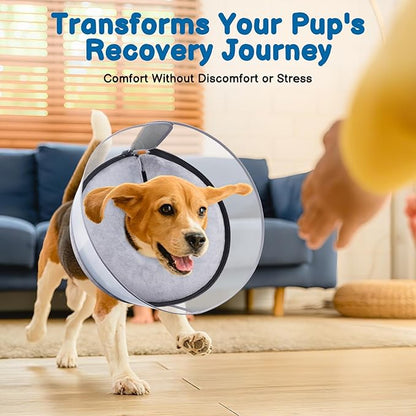 BARKLESS Dog Donut Collar, 2-in-1 Inflatable Dog Collars for After Surgery to Stop Licking Wounds, Patented Protective Donut Cone with High Shield for Small and Medium Pets (Grey, M+)