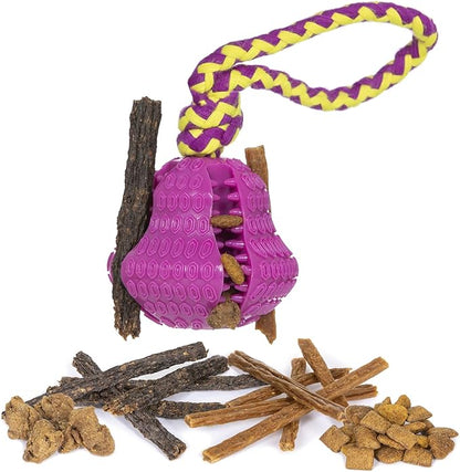 Hank & Harley Dog Treat Toy- Entertain with Food & Treat Dispensing, Fetching and Chewing Toys. Amazing Durability, Dishwasher Safe, BPA Free Non-Toxic Rubber (Toy & Rope)