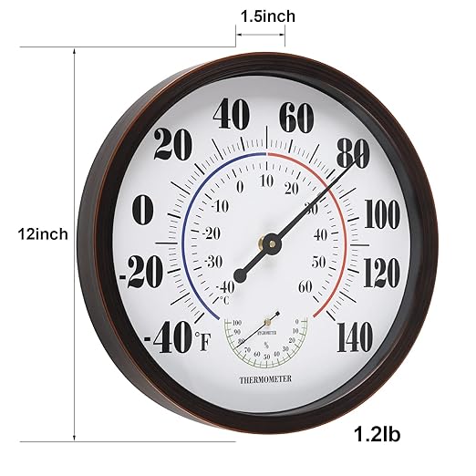 Indoor Outdoor Thermometer Wall Large Numbers Thermometer No Battery 12" Hanging Digital Weather Hygrometers for Home Garden Outside Patio Decor (Brown)