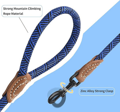 Mile High Life Rope Leash with Genuine Leather Connection, 6 FT/5 FT/4 FT, Heavy Duty Leash for Medium & Large Dogs (Blue, 48 Inch)