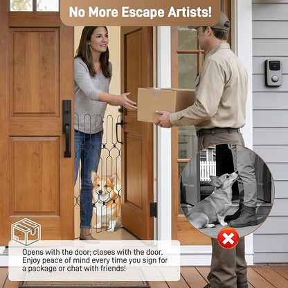Retractable Dog Gate for Front Door 35.4" Wide 30.7" Tall Automatic Retractable Dog Barrier to Keep Pets Secure When Door Opens/Closes, Hardware Mount Front Door Barrier for Small/Large Dogs, Indoor