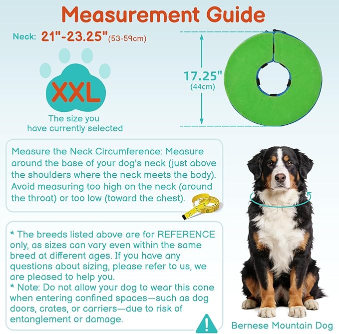 Sponge Dog Cone After Surgery, No Inflation Required Dog Donut Collar to Stop Licking, Inflatable Cone Alternatives for Large Pets, Soft Recovery Collar with Protective Shield (Green Blue,XXL)