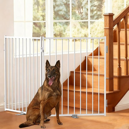 No Pawblems Free Standing Dog Gate, 36'' Tall Foldable Dog Fence for Indoor & Outdoor, Up to 52 Inch Extra Wide Puppy Gate for Stairs, Hallways, Doorways, Deck, Yard (White, 2 Panels)