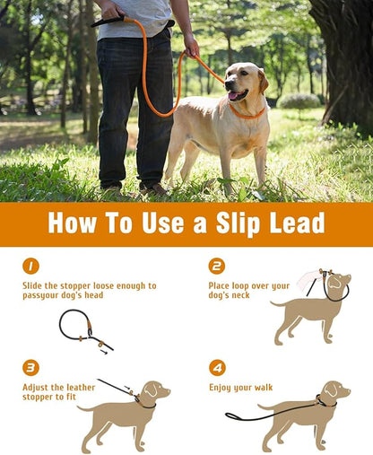 lynxking Dog Leash Slip Lead 5 6 8 FT Dog Training Leash Strong Heavy Duty Braided No Pull Training Lead Leashes
