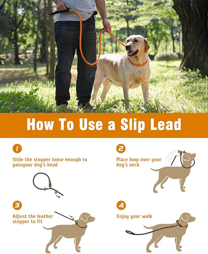 lynxking Dog Leash Slip Lead 5 6 8 FT Dog Training Leash Strong Heavy Duty Braided No Pull Training Lead Leashes for Small Medium Large Dogs