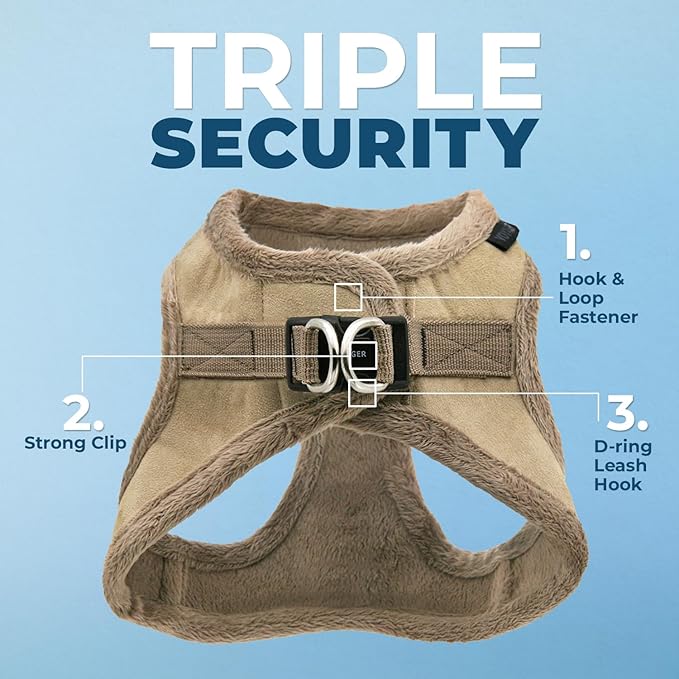 Best Pet Supplies - All Weather Plush, Reflective, No Pull Harness for Small, Medium Dogs, Cats - Secure with Hook & Loop Fastener, Buckle, Double D-Rings - Latte Suede, L