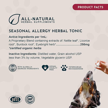 Animal Essentials Seasonal Allergy Treatment for Dogs - Liquid Herbal Support for Dogs & Cats, Wellness Supplement for Sensitive Skin & Seasonal Comfort, Licorice Tincture, 100% Organic - 1 fl oz