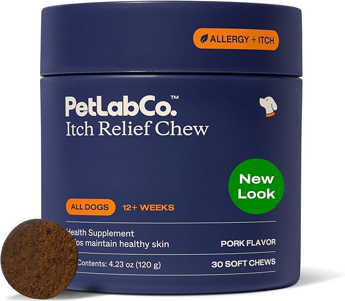 PetLab Co. Itch Relief Chews - Support for Dry, Occasionally Itchy Skin & Coats - Formulated with Turmeric, Omega 3 & 6, Honey - Packaging May Vary