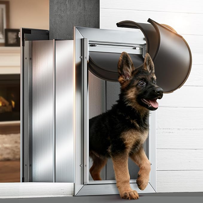 Dog Door for Wall, Medium Doggy Door, Heavy Duty Cat Pet Door, All Aluminum Frame, 2 Magnetic Flaps, Energy Efficient, Sliding Lock Panel, Easy to Install (Pets Up to 45 LB)
