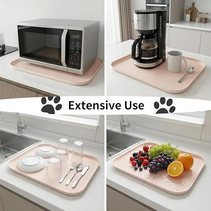 BLESWIN Non-Slip Silicone Dog Food Mat for Food and Water, 18" x 12" Raised Edge Pet Feeding Mat - Waterproof Dog Bowl Mat Easy Clean for Floor Protector,Beige